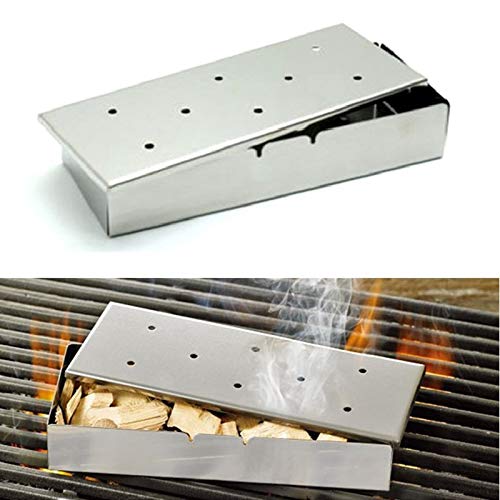 Hot 1pc Stainless Steel BBQ Gas Grill Smoker Box with Lid Barbecue