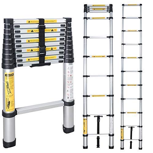Image of Bigapple Aluminium Folding Step Ladder Portable and Compact 11-Step Telescopic 3.2m(10.5 ft) Foladable for Household and Outdoor Purpose, Multicolor, 150Kg Loading