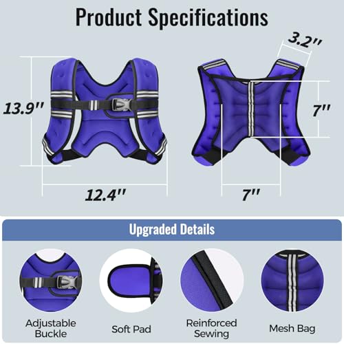 Image of Zeerun Weighted Vest, 6lb /8lb /10lb /12lb /15lb /18lb /20lb /24lb /30lb for Men Women, Reflective Stripe Adjustable Buckle, Comfortable Durable Rucking Vest for Walking Running Strength Training