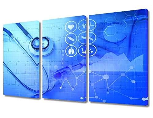 Image of TUMOVO Canvas Wall Art Clinical Laboratory Bathroom Decor Wall Art 3 Piece Medical Stethoscope Research Wall Art Posters and Prints Framed Ready to Hang (36 inch Wx24 H)