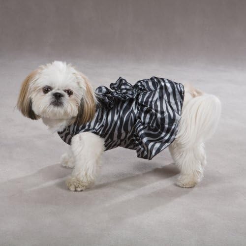 Miniatura 5 de Zack & Zoey Vestido de perro de cebra con estampado de platino de poliéster, XXS, negro