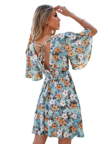 Floerns Tropical Floral V-Neck Backless Summer Dress #TOP24