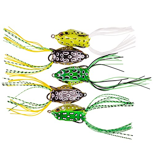 Frog Lure Bass Fishing Frogs,5Pcs Topwater Fishing Frog Lures With Weedless Hooks Hollow Body Soft Swimbaits #TOP24