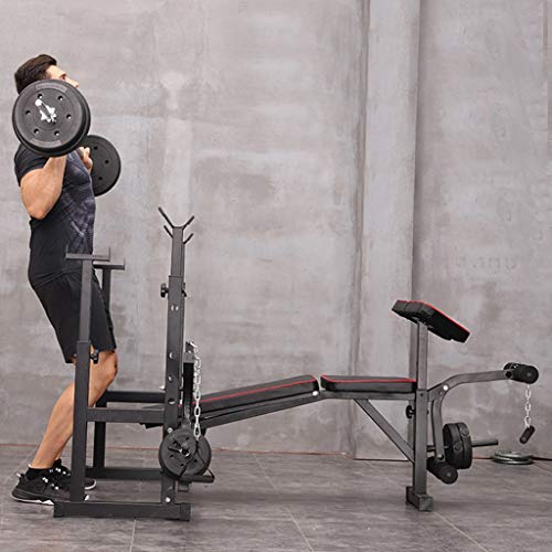 Tengma Adjustable Weightlifting Bench, Barbell Bench, Olympic Workout Bench with Squat Rack, Leg Extension, Preacher Curl, Weight Storage, Strength Training Fitness Equipment for Full-Body Workout