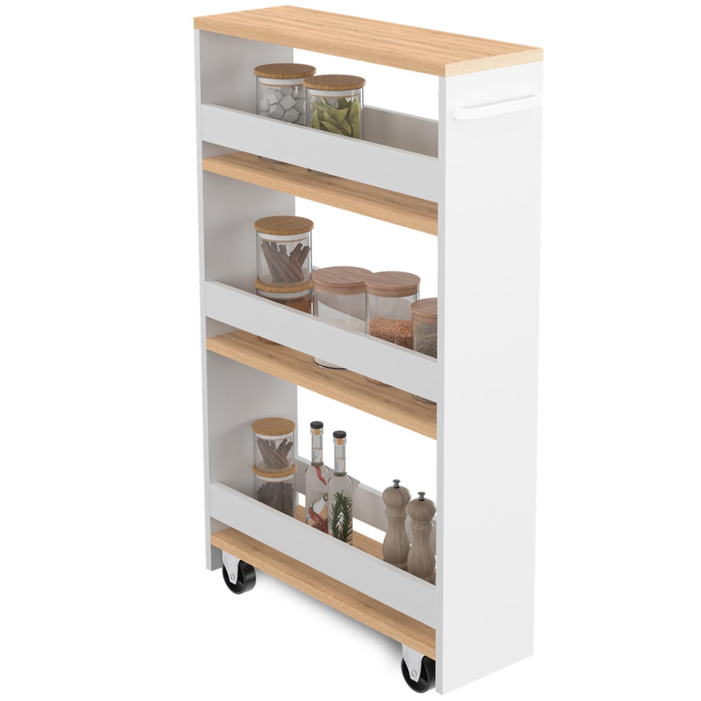 IDMarket - Desserte de cuisine gain de place HAGA chariot de rangement à étages blanc et façon hêtre