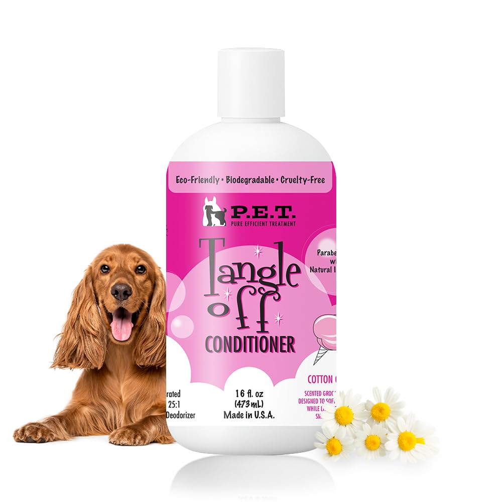 P.E.T. Tangle Off Detangling Conditioner for Dogs & Cats, Cotton Candy Scent – Moisturizes, Softens & Loosens Knots for Silky, Shiny Coats – Sulfate-Free, pH-Balanced, Hypoallergenic – 16 oz