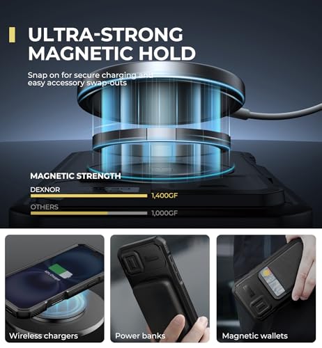 Image of Dexnor for iPhone 16 Plus Case with Slide Camera Cover & Adjustable Kickstand & Built-in Screen Protector,Compatible Wireless Charging Shockproof Cases Heavy-Duty Magnetic Protective Cover,Black