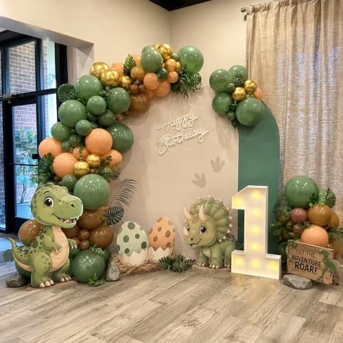 Image of HILAVO Sage Green and Brown Balloons, 12 Inch Olive Green Brown and Gold Jungle Safari Balloons for Baby Shower Dinosaur Mallard Duck Woodland Forest Hunting Wild One Birthday Party Decoration
