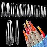 Clear Coffin Nail Tips, Gel Nail Tips for Acrylic Nails Professional，240PCS XL Nail Tips Half Matte Full Cover Ballerina Press on Nail Tips, Slightly C Curve French Nail Tips Use for Nail Extension