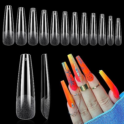 Clear Coffin Nail Tips, Gel Nail Tips for Acrylic Nails Professional，240PCS XL Nail Tips Half Matte Full Cover Ballerina Press on Nail Tips, Slightly C Curve French Nail Tips Use for Nail Extension