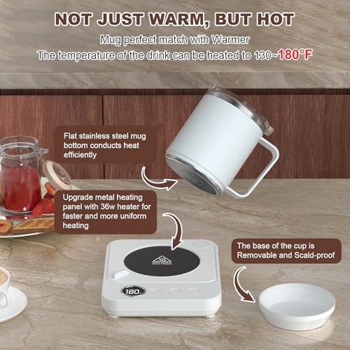 Image of Felibeaco Coffee Mug Warmer & Mug Set for Desk, Smart Coffee Cup Warmer with 16oz Heated Mug, Cup Heater with Auto Shut Off for Office /Home, Coffee Gifts for Women /Men /Dad on Father's Day, White