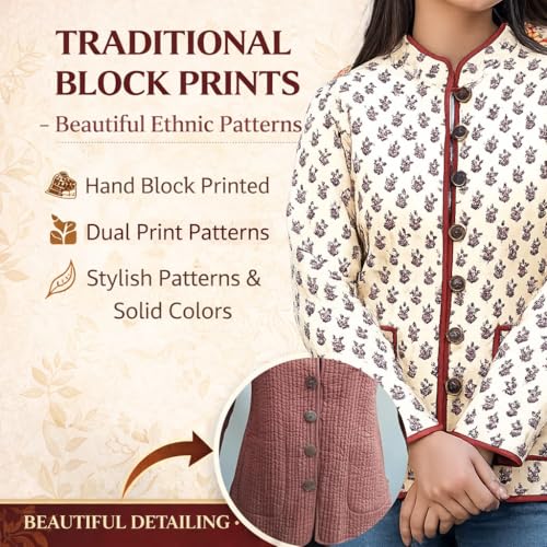 Image of Jackets for women | Cotton Quilted Reversible Short Jacket | Double Sided Warm Outerwear Coat for women |Jacket for women winter wear