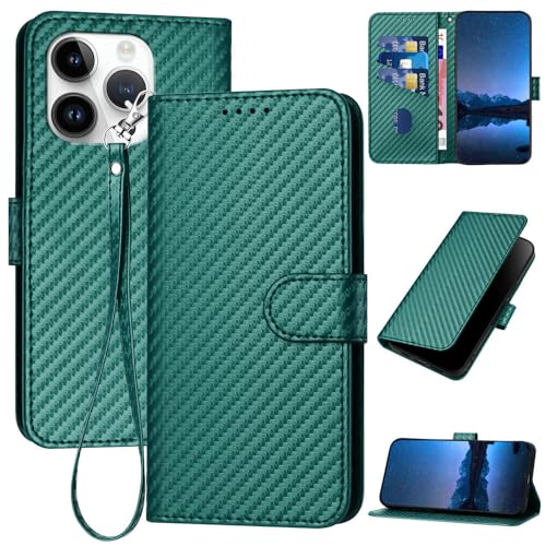 Coque iPhone 17 Pro Max en cuir premium vert foncé et carbone