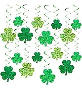 FYSUIMU 36 Pcs St. Patrick's Day Shamrock Hanging Swirls Decoration Laser Sparkly Gradient Green ...