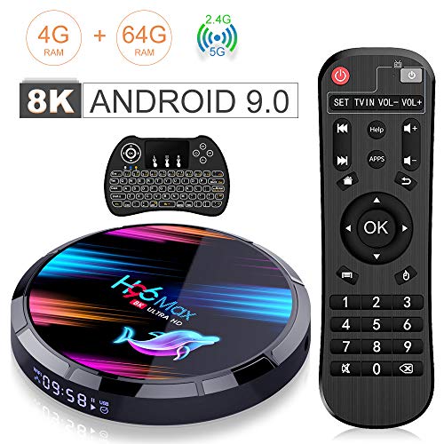 Android TV Box, H96 MAX Android 9.0 TV Box ?4GB+64GB? con Mini Teclado Amlogic S905X3 64-bit Quad Core con Dual-WiFi 2.4GHz/5GHz, 8K*4K UHD H.265, USB 3.0, BT 4.0 Smart TV Box