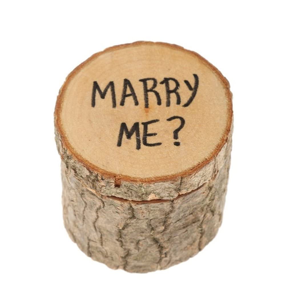 GlobalNiche® Wooden Printed Ring Box MARRY ME Shabby Chic Rustic Wedding Ring Bearer Box (82757)