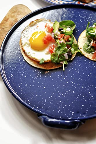 Imusa Usa 11" Round Blue Speckled Enamel On Steel Comal With Side Handle #TOP4