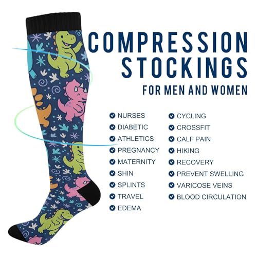 JUNZAN Dino Roar Compression Socks for Women & Men Circulation Long Socks for Running Cycling Athletic Nurse4