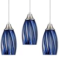karyfine Dark Blue Glass Mini Pendant Lights for Kitchen Island 3Pack Blown Art Glass Pendant Lighting Shade Hanging Pendant Lights with Brushed Nickel Finish for Kitchen Over Sink,Dining Room