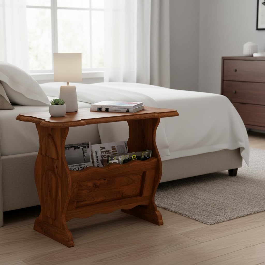 Larkin Magazine Rack | Solid Sheesham Wood Magazine Holder with Natural Finish | Wooden Storage Rack for Living Room, Bedroom & Office (22Lx12Wx20H Inch)-image-5