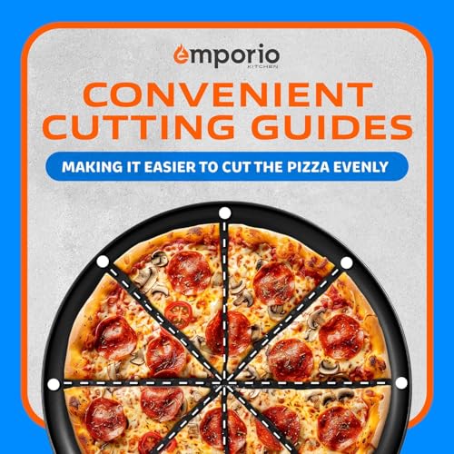 Emporio Kitchen Non-Stick Pizza Pan 2 Pack – 16 Inch Round Carbon Steel Pizza Tray with Perforated Holes, PFOAPFOSPTFE-Free, Dishwasher & Oven Safe Up To 450°F, Durable Nonstick Gray Coating