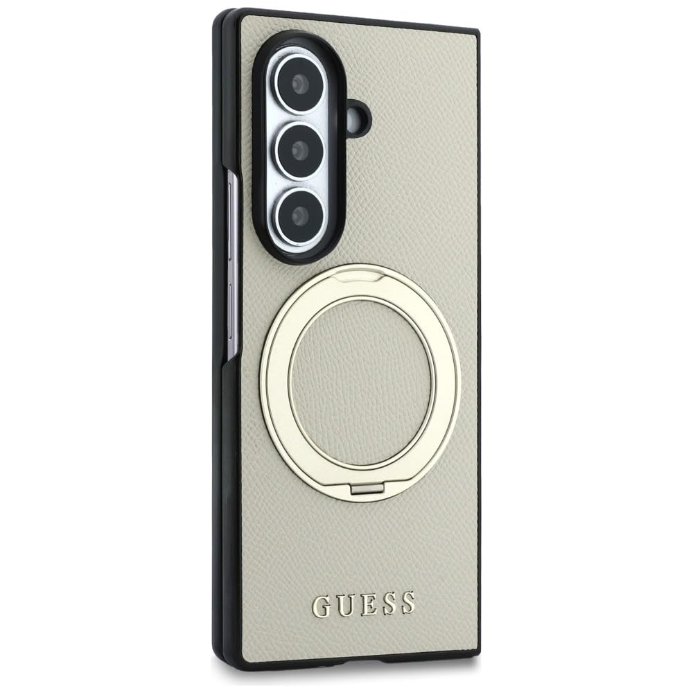 CG MOBILE Guess - Supporto magnetico ad anello con logo classico granulato, compatibile con custodia MagSafe per Samsung Galaxy Z Flip8 (beige)