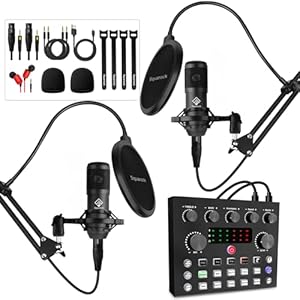 Podcast Equipment Bundle,Audio Interface with DJ Mixer and Condenser Microphone, All-In-One Audio Mixer Perfect for PC/Phone/Laptop,Recording,Streaming,Gaming