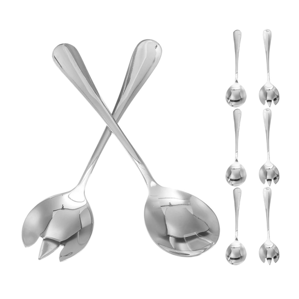 Servidores de ensalada de acero inoxidable duraderos juego de 8 piezas de cubiertos ligeros