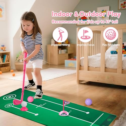image for PJG Toddler Golf Set with Mat, Plastic Kids Golf Clubs Ages 1 2 3 4 5 