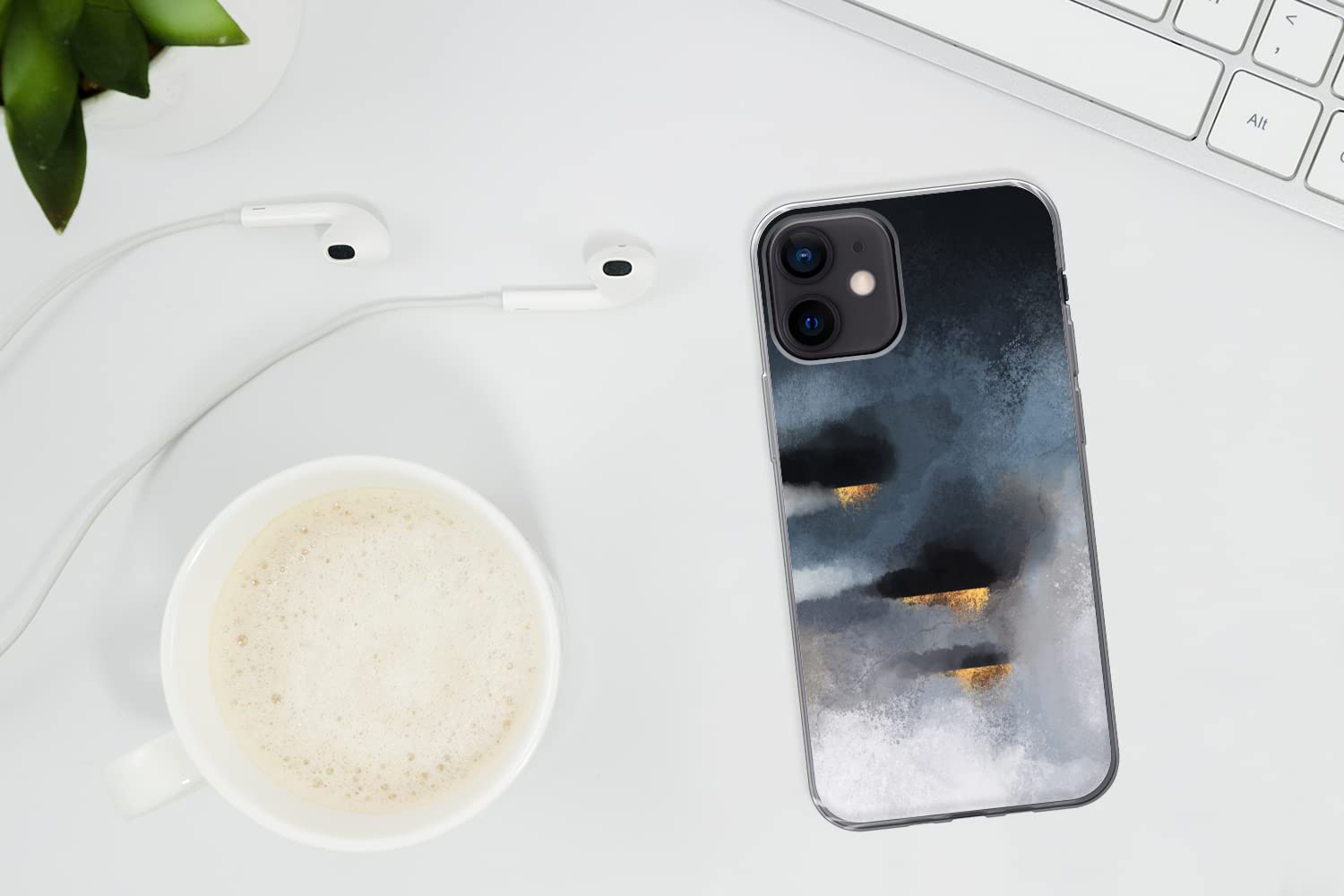 MuchoWow Funda para iPhone 12 - Nubes - Oro - Abstracto - Funda de Silicona/Funda Blanda para teléfono móvil