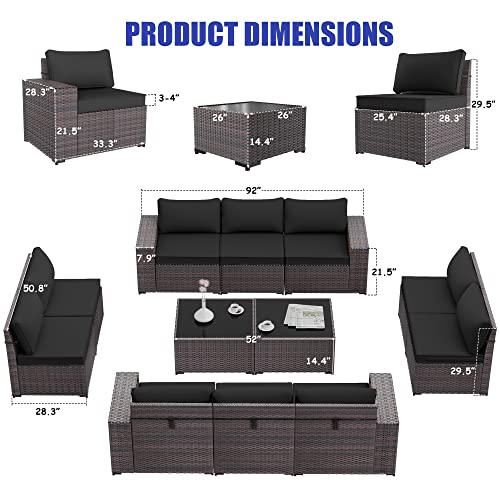 Alaulm 12 Pieces Outdoor Patio Furniture Set Sectional Sofa Sets Brown Pe Rattan Patio Conversation Set W/10 Black Seat Cushions And 2 Coffee Tables #TOP6