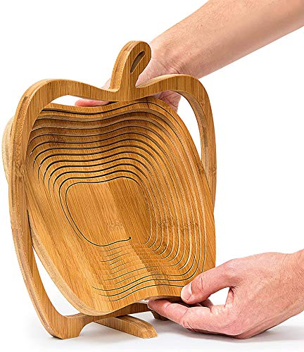 Cesto Pieghevole Mela Bambù,Magnifico Cestino 30 x 30 cm di Legno Bambù Apfelkorb Pasqua Cestino/Accogliente Nido Herbstdeko Autunno Ciotola Frutta Coppa Decorativa in Verdura,Ideale Anche come