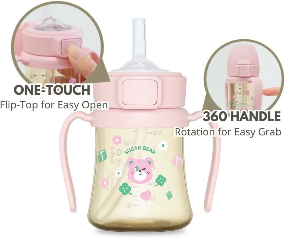 GROSMIMI x KNOTTED Flip Top Spill Proof Sippy Cup, PPSU, BPA Free, Stage 2 Straw for Toddlers (Sugar bear 6ox) - Image 7