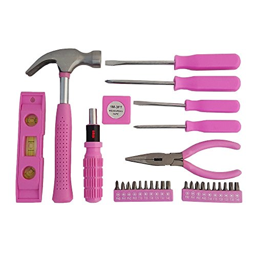 Primetrendz Carbon Steel 30 Pieces Pink Tool Set Kit Perfect For Heavy Duty Jobs (Bonus Portable Box Case) #TOP1