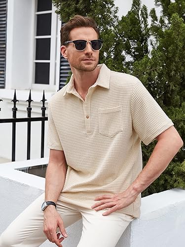 Image of ColorChakra Mens Waffle Knit Polo Tshirt Collar Knitted Shirt for Men M to 3XL