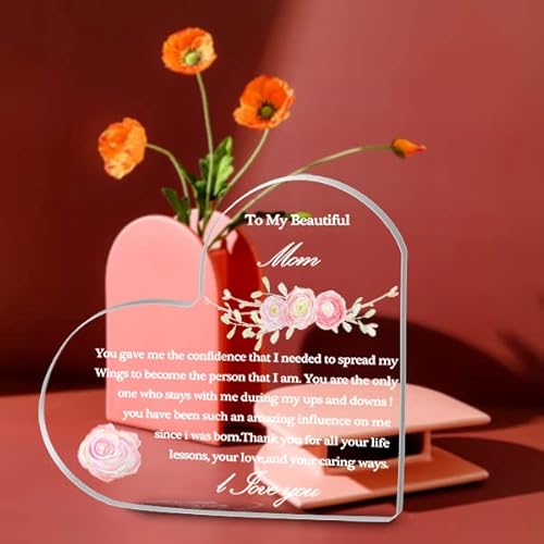 Mother's Day Gift From Daughter & Son,Acrylic Heart Sculpture Table Plaque To My Beautiful Mom Keepsake Gift For Mother's Day Birthday Present #TOP4