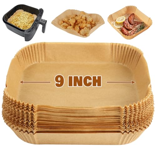 YQL Large Air Fryer Liners Square for Single Basket 7L-10L, 9 inch Disposable Air Fryer Accessories, Parchment Paper Compatible with Tefal Easy Fry Mega 7.5 L/Russell Hobbs XXL 8L/8.3L & Oven(50pcs)