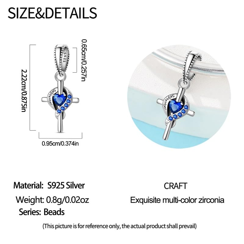 Sterling Silver Birthstone Charms for Charms Bracelet Cross Bead Charms for Pandora Bracelets and Necklace Birthday Mother's Day Christmas Jewelry Gifts for Women.2