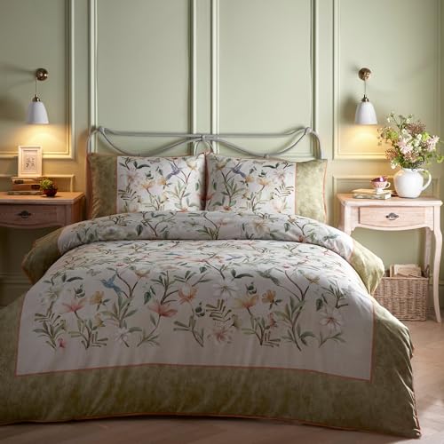 Parure de lit oiseau et fleurs pour transformer votre chambre en oasis vert sauge - 2