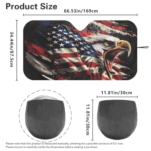 Image of Car Windshield Sun Shade Bald Eagle American Flag Sunshade Visor Windshield Cover Auto Sun Heat and UV Rays Blocker, Universal Fit Most Cars Women Men, Easy to Install