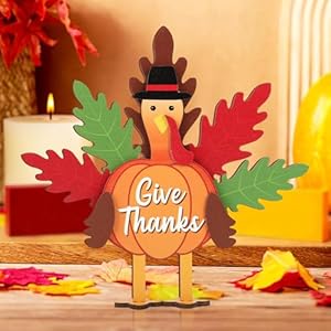 Thanksgiving Turkey Decorations for Home, Wooden Turkey Table Signs Harvest Day Tabletop Decor Indoor, Fall Centerpieces Thanksgiving Day Ornament for Autumn Party Shelf Home Decorations