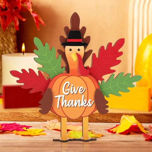 Thanksgiving Turkey Decorations for Home, Wooden Turkey Table Signs Harvest Day Tabletop Decor Indoor, Fall Centerpieces Thanksgiving Day Ornament for Autumn Party Shelf Home Decorations
