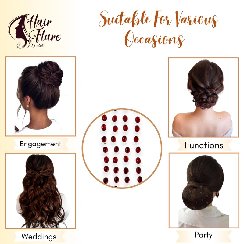 Image of Hair Flare Shimmering Oval Hair Stickers: Easy Stick-On Hair Accessories, 36 Pieces per Pack 2869 Maroon
