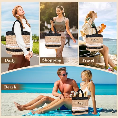 Bolso grande de playa de paja tejido para mujer miniatura 7