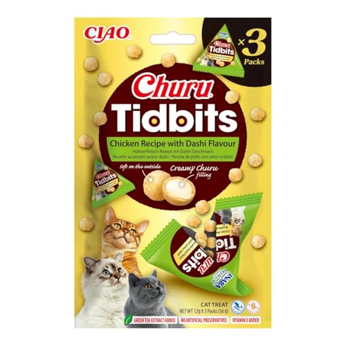 INABA Churu Tidbits Friandises pour Chats à Base d'ingrédients de Haute qualité, Riches en humidité et en protéines, Faibles en Calories, sans céréales ni Sucre ajouté 36g