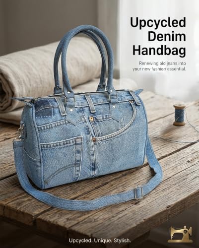 Bolso grande reciclado de mezclilla para mujer 14 pulg miniatura 3