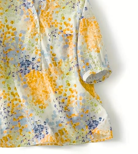 Image of Gufrina Women's Blush Pink Abstract Printed Western Top with Mandarin Collar, Half Button Placket and Relaxed Fit Sleeves
