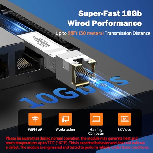 Image of [4-Pack] 10Gb SFP+ to RJ-45 Module Transceiver 98Ft (30m), 10 Gigabit SFP+ Copper Ethernet CAT6a Transceivers Compatible with 5Gb / 2.5Gb / 1Gb, NOT Compatible with Brand HP, Dell, Aruba, H3C