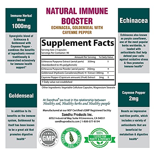 Echinacea Root Goldenseal Immune System Support Immune Booster And Respiratory Health 1000 Mg Per Serving Vegetarian Capsules 180 Ct, #TOP1