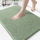 Homaxy Chenille Badezimmerteppich 51×76 cm, Extra Weiche Badematte rutschfest Badteppich Waschbar Badvorleger Saugfähige Duschvorleger für Badezimmer, Grasgrün
